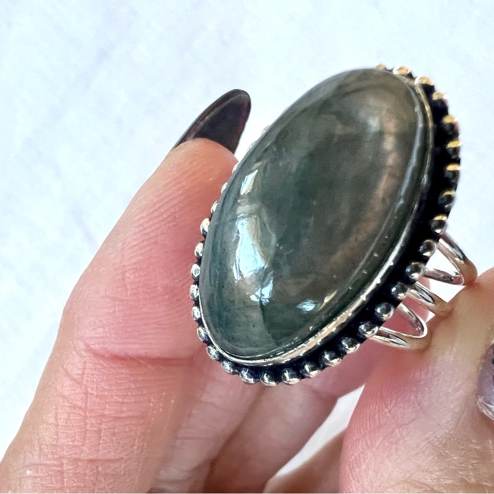 925 ROSE GOLD FLASH Labradorite Tri Band Ring 10.5 - Picture 5 of 9